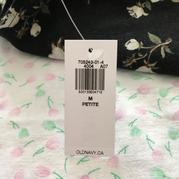 NWT Old Navy Square Neck Linen Blend Mini Dress Black White Floral M Petite - Picture 12 of 14